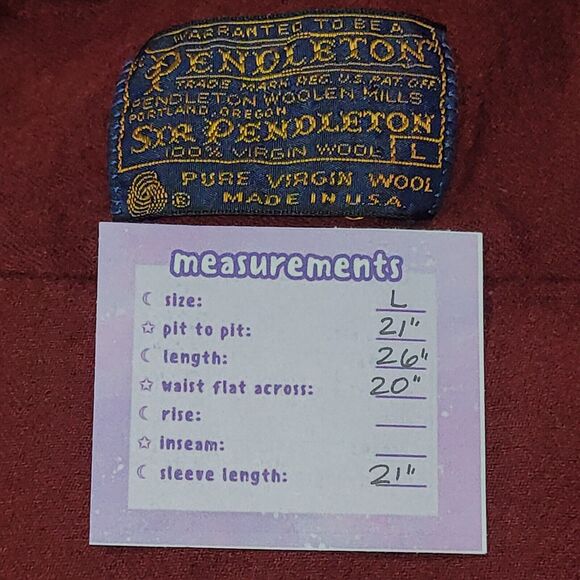 Vintage SIR PENDLETON Maroon Wool Button Down Shirt Size L Retro Warm *Flaw USA - Picture 3 of 7